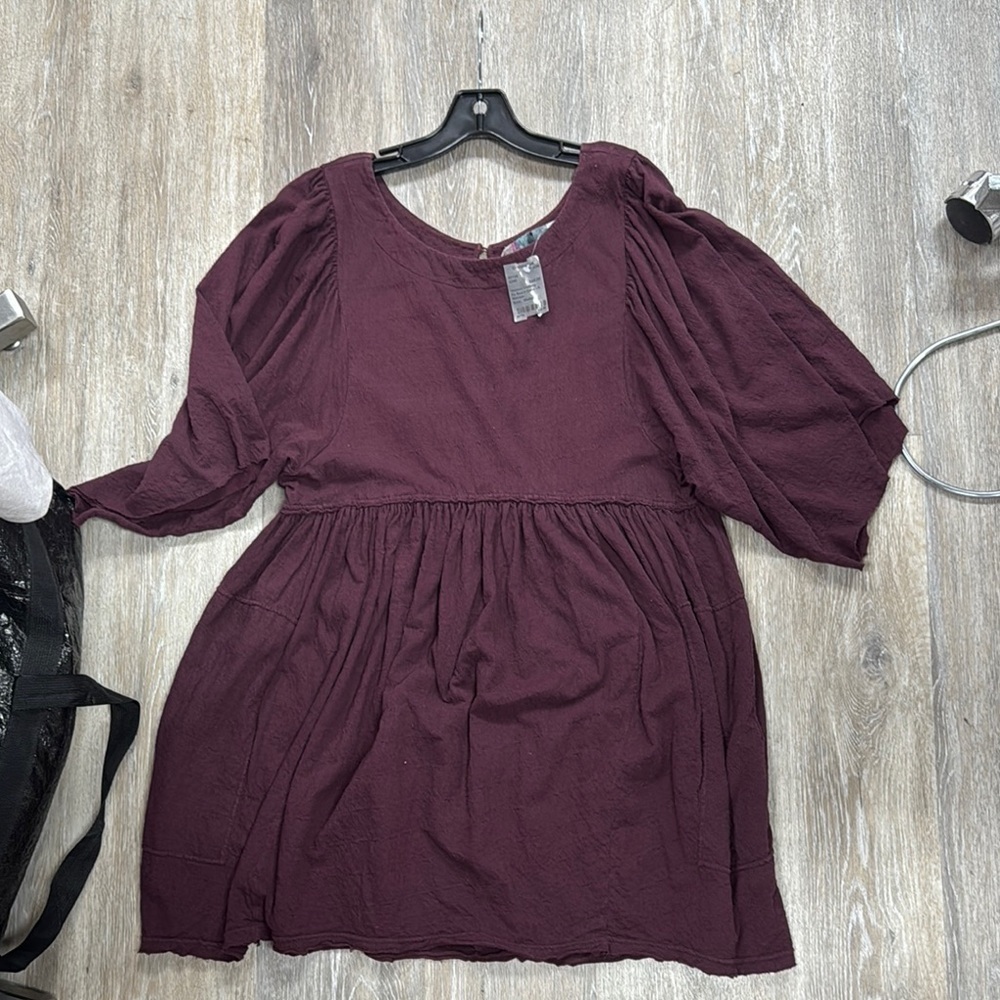 Red Pleated 3/4 Sleeve Swim Coverup